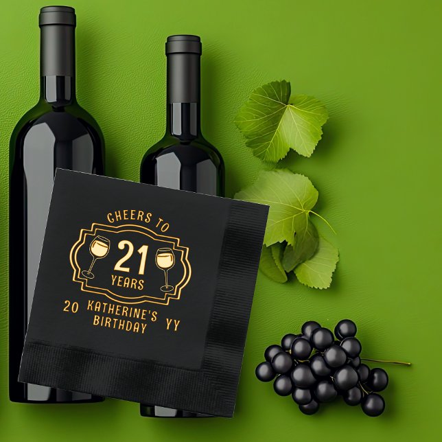 Beifall auf 21 Jahre Weingläser Geburtsname Servietten Mit Folie ("Cheers to 21 Years" wine Glasses 21st Birthday with Name and Year Stamped Foil Napkins)