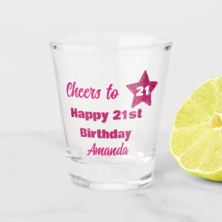 Beifall auf 21 Rosa Glitzer 21. Geburtstag Schnapsglas