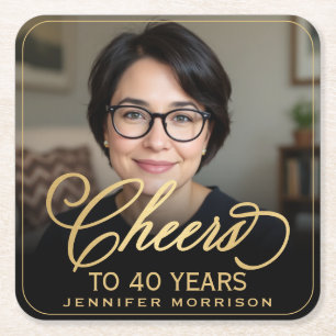 Beifall auf 40 Jahre Geburtstag Foto Gold Black Rechteckiger Pappuntersetzer