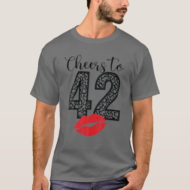 Beifall auf 42 Jahre Lippen Happy Birthday Leopard T-Shirt (Vorderseite)