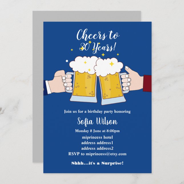 Beifall, Bier, Geburtstagsfeier Einladung (Vorne/Hinten)