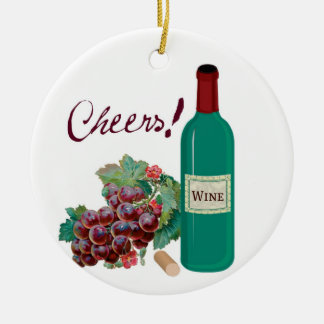 Beifall! Feiern Sie! Wein-Flasche und Trauben Keramikornament