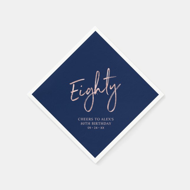 Beifall für 80 Rose Gold & Navy 80. Geburtstag Serviette (Ecke)