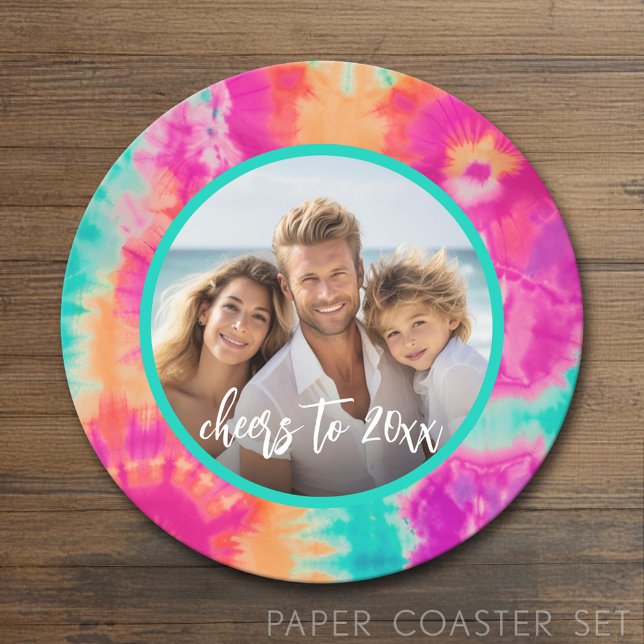 Beifall für das neue Jahr Krawatte-Dye Aquamarine  Runder Pappuntersetzer (Custom Coaster)