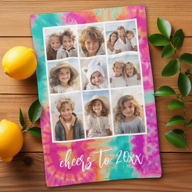 Beifall für den Aquamarinen 70er Vibe über die Neu Geschirrtuch (Personalized kitchen towel with 8 photos and tie dye pattern)