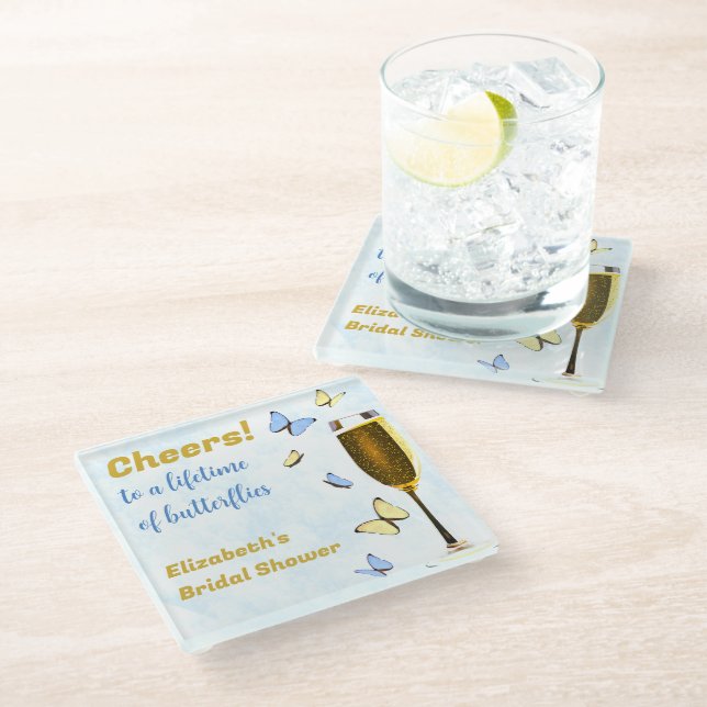 Beifall für ein Leben im Brautparty der Schmetterl Glasuntersetzer (Schrägansicht)