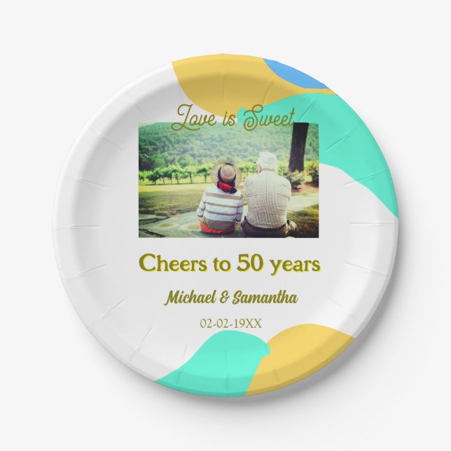 Beifall zu 50-jähriger Liebe ist Sweet Retro Pappteller (Vorderseite)