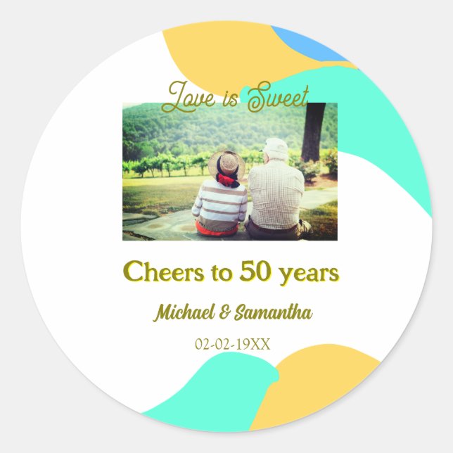 Beifall zu 50-jähriger Liebe ist Sweet Retro Runder Aufkleber (Vorderseite)