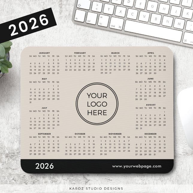 Beige 2026 Kalender für Firmenlogos für Werbezweck Mousepad (Von Creator hochgeladen)