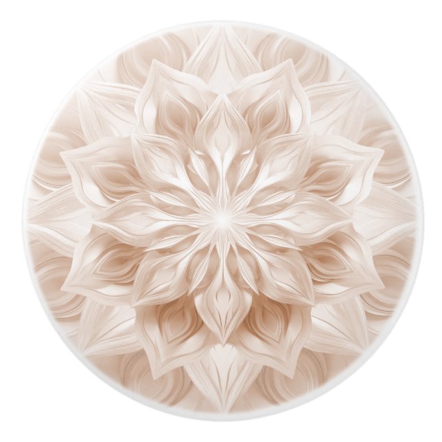 Beige 3D glänzendes Mandala-Muster Keramikknauf (Vorderseite)