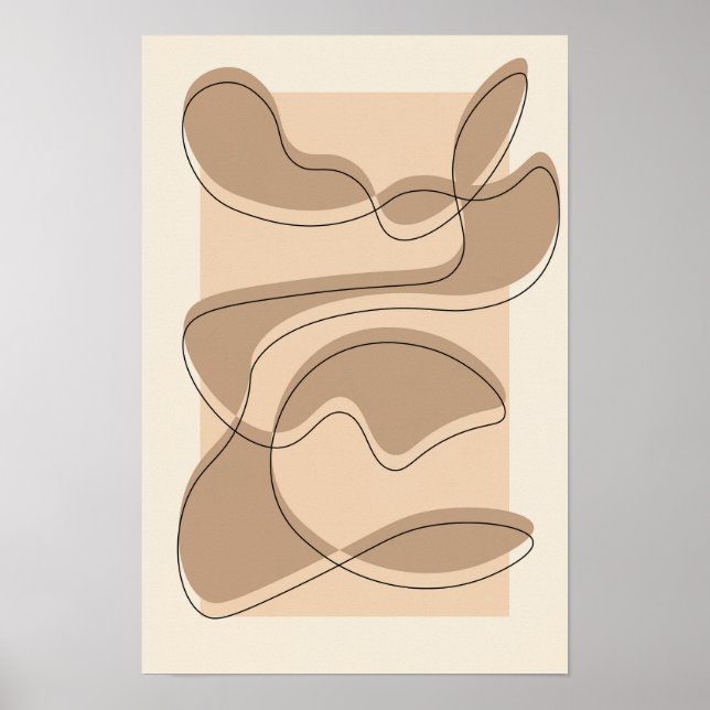 Beige abstrakt-minimalistische/Linienkunst Poster (Vorne)