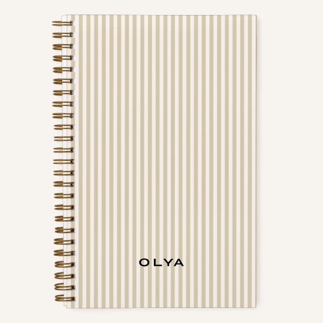 Beige Aeshtetic à Rayures Notizbuch (Vorderseite)