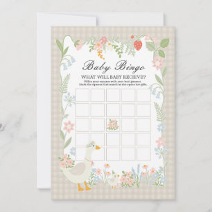Beige Albern Gänse Floral Gingham Baby Bingo Game Einladung