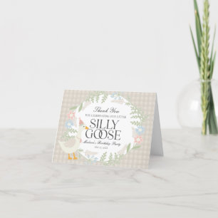 Beige Albern Gänse Floral Gingham Birthday Dankeskarte
