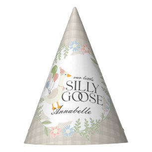Beige Albern Gänse Floral Gingham Birthday Gevor Partyhütchen