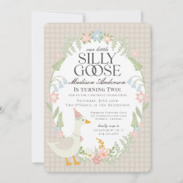 Beige Albern Gänse Floral Gingham Birthday Party Einladung