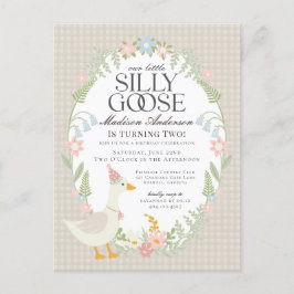 Beige Albern Gänse Floral Gingham Birthday Party Postkarte