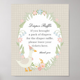 Beige Albern Gänse Floral Gingham Diaper Raffle Si Poster