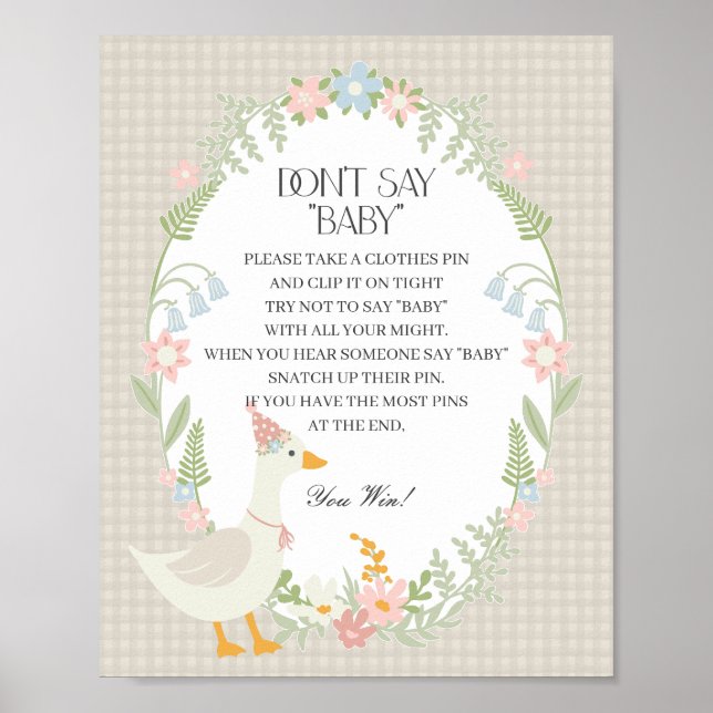 Beige Albern Gänse Floral Gingham Dont Say Baby Poster (Vorne)