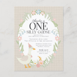 Beige Albern Gänse Floral Gingham Erster Geburtsta Postkarte