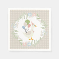 Beige Albern Gänse Floral Gingham Paper