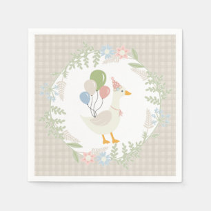 Beige Albern Gänse Floral Gingham Paper Serviette