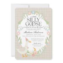 Beige Albern Gänse Gingham Baby Dusche