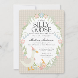 Beige Albern Gänse Gingham Baby Dusche Einladung