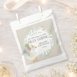 Beige Albern Gänse Gingham Baby Dusche Geschenktütchen