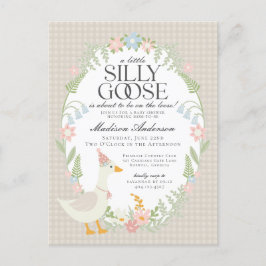 Beige Albern Gänse Gingham Baby Dusche Postkarte