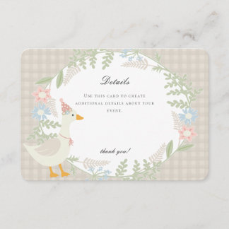 Beige Albern Gänse Gingham Blumendetails Begleitkarte