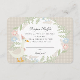 Beige Albern Gänse Gingham Floral Diaper Raffle Begleitkarte