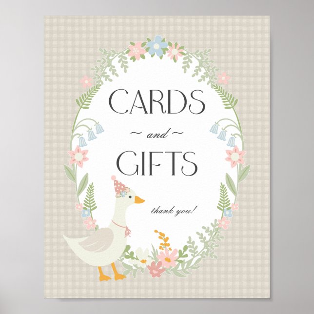 Beige Alberne Gänse Gingham Karten und Geschenke Poster (Vorne)