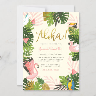 Beige | Aloha Hawaii Tropical Gold Geburtstagspart Magneteinladung