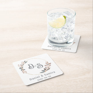 Beige and Blue Floral Custom Name Elegant  Rechteckiger Pappuntersetzer