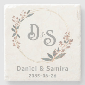 Beige and Blue Floral Custom Name Elegant  Steinuntersetzer