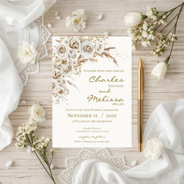 Beige and Boho Flowers Wedding Invitation Einladung (Von Creator hochgeladen)