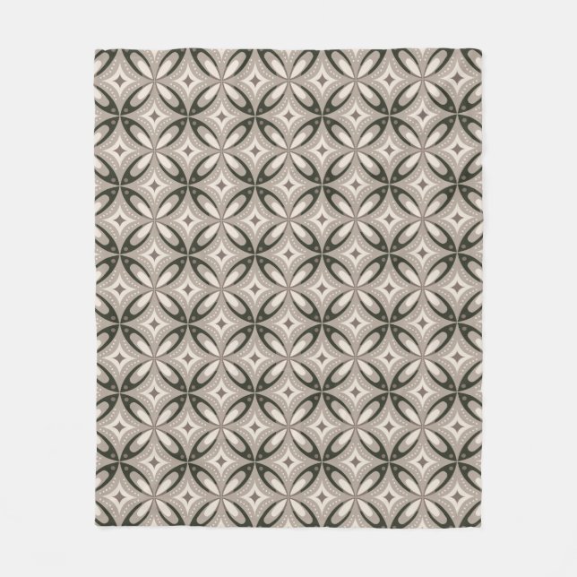Beige and Brown Retro circular shapes Fleecedecke (Vorderseite)