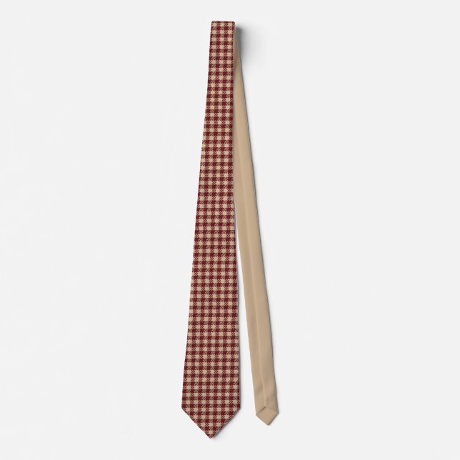 Beige and burgundy houndstooth krawatte (Vorderseite)