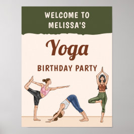 Beige And Green Boho Yoga Birthday Party Welcome Poster