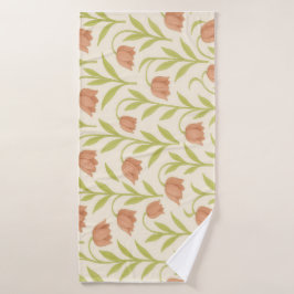 Beige and Pink Floral Towel Badehandtuch