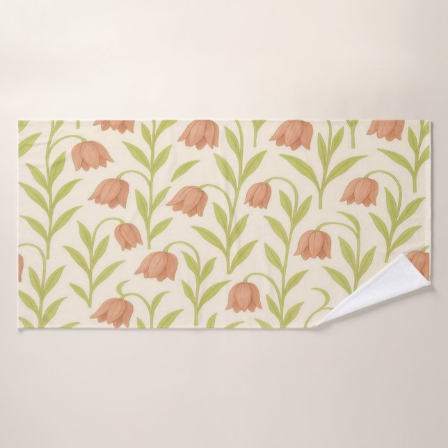 Beige and Pink Floral Towel Badehandtuch (Badehandtuch)