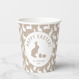 Beige And White Bunny Rabbit Pattern Happy Easter Pappbecher