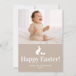 Beige And White Bunny With Custom Photo Easter Karte