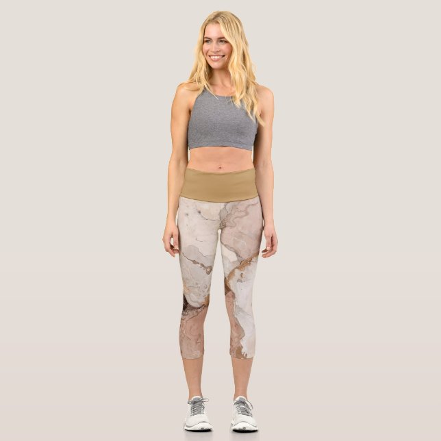 Beige and White Marble Abstract design  Capri Leggings (Vorderseite)