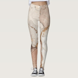 Beige and White Marble Abstract design Leggings