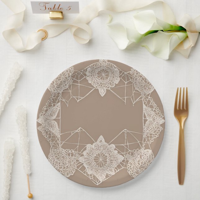Beige and white patterns AI art  Pappteller (Hochzeit)
