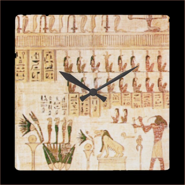 Beige antike ägyptische Hieroglypics Wall Clock Quadratische Wanduhr (Bookmark my store! https://www.zazzle.com/store/capricepetit)