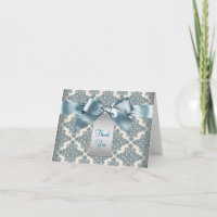 Beige Aquamarin Blue Damask Vielen Dank Karten