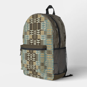 Beige Aquamarin Blue Green Taupe Brown Tribal Must Bedruckter Rucksack